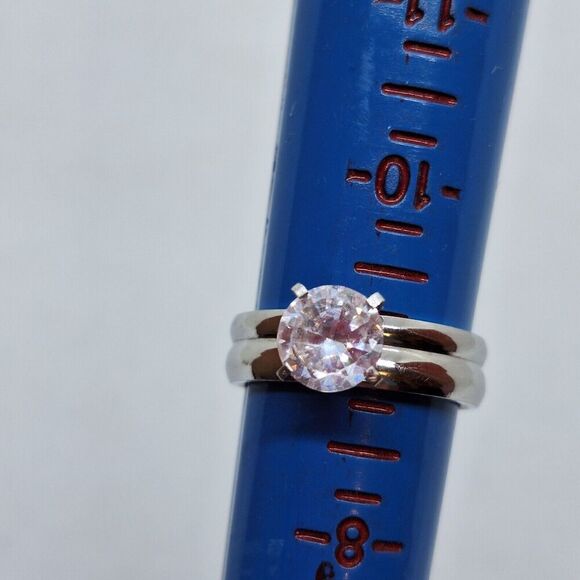 Stainless Steel Round Cz Ring Size 9 Silvertone Wedding‎ Engagement Marriage - Picture 4 of 9